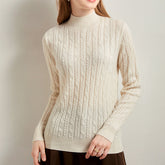 Half turtleneck Long-sleeved Cable Knit Casual Cashmere Sweater
